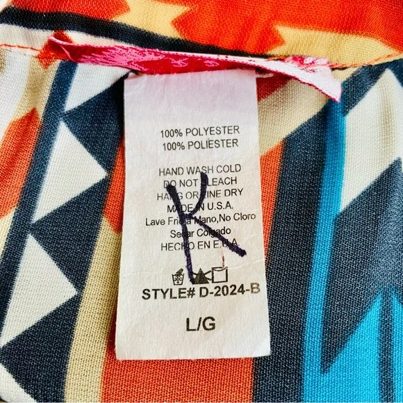 R. Rouge USA Southwestern Hi-Low Dress Large | Boho Aztec Print Tunic Dress - Picture 6 of 6